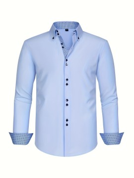 Elegant Men's Long Sleeve Button Up Shirt for Business Meetings and Mature Style