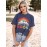 Colorful Letter & Book Print T-Shirt, Short Sleeve Crew Neck Casual Top For Spring & Summer, Women's Clothing