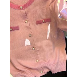 Contrast Trim Square Neck Sweater, Elegant Long Sleeve Sweater, Women's Clothing