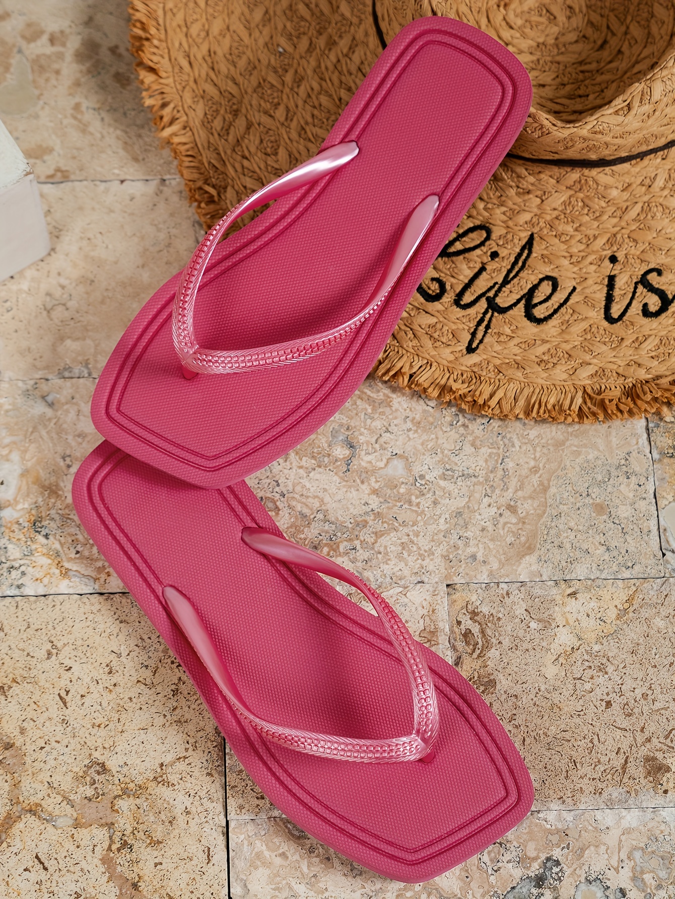 womens solid color flip flops slip on square toe non slip flat lightweight minimalist slides outdoor beach comfy shoes details 16